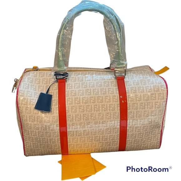 SOLD Fendi Ivory Grey Sequin Multicolour Patent Detail Boston Bag (New) - Picture 1 of 15